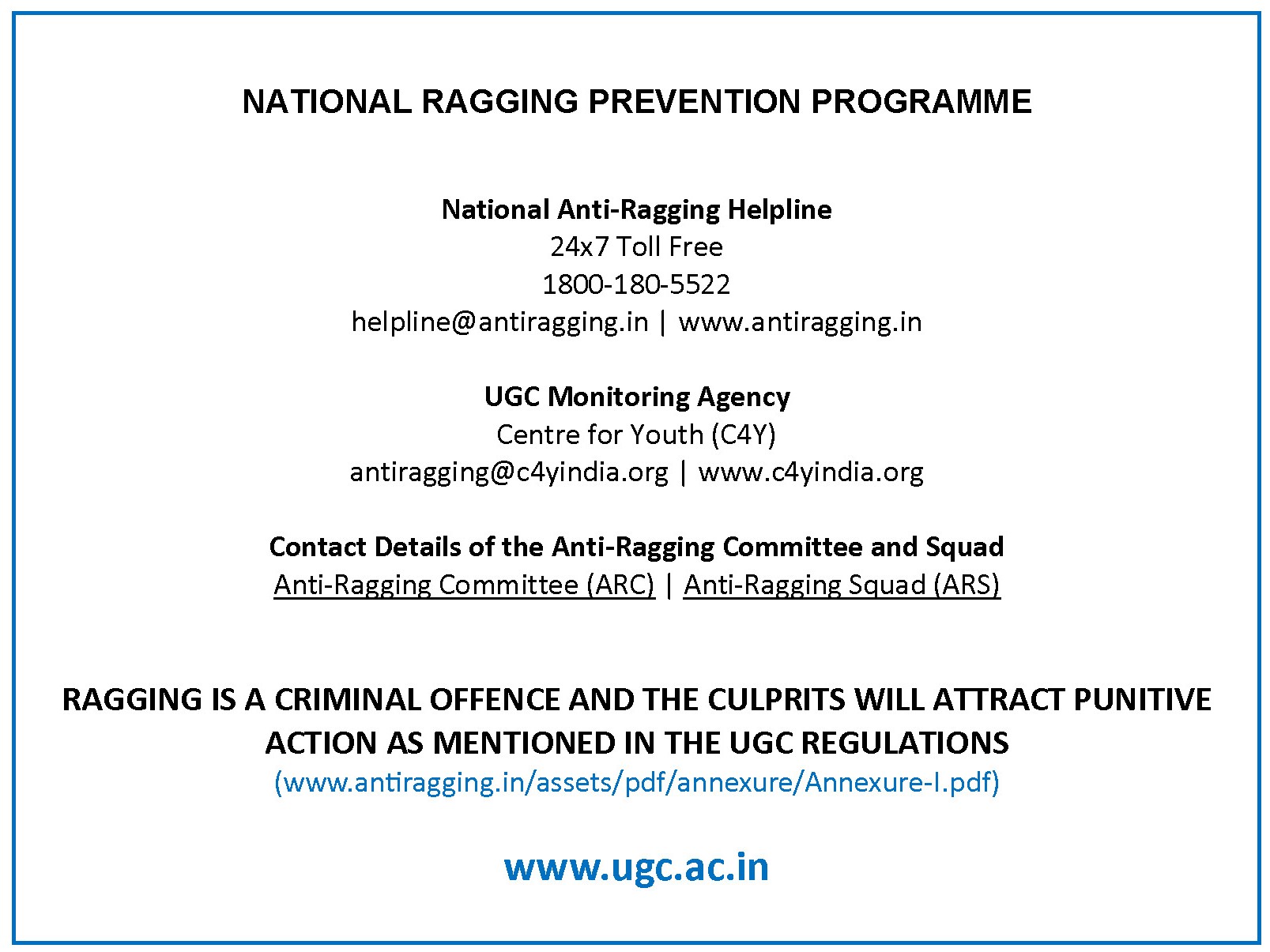 Anti-Ragging Information